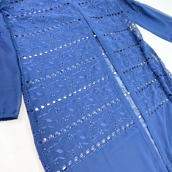 Chico's Cardigan Sweater Women Large Eyelet Embroidered Sheer Long New Navy - Picture 2 of 12